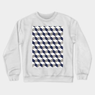 Geometric Cube Pattern - Grey, White, Blue Concrete Crewneck Sweatshirt